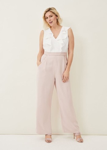 Phase Eight Linda Frill Jumpsuit White/Rose Australia | SN0395786